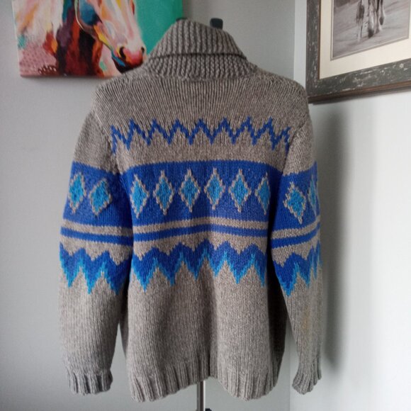 Vintage 1960s Mary Maxim handknit Full Zip  Cowichan cardigan sweater /jacket - Picture 2 of 8